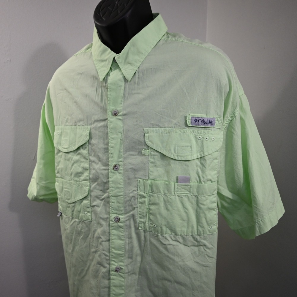 Columbia Fishing Shirt Mens XXL 2XL Regular Green Short Sleeve PFG Utility